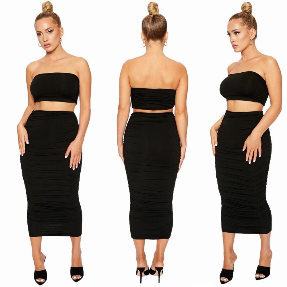 naked wardrobe THE NW RUCHED BANDEAU BOO SET black